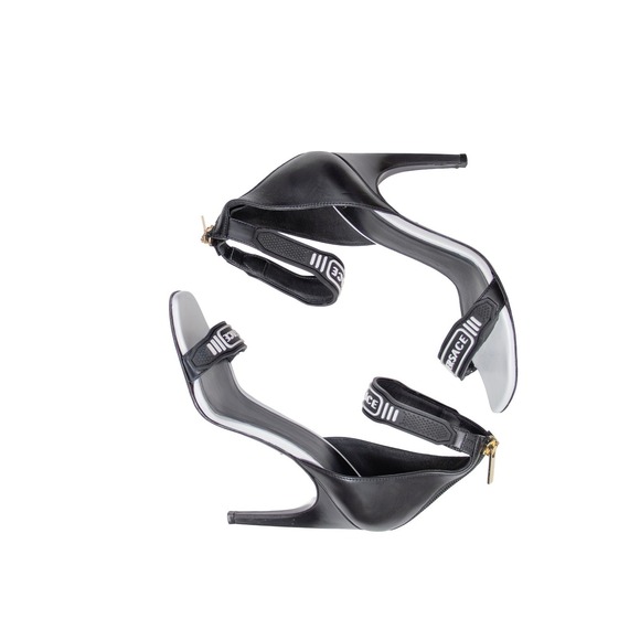 Versace Logo Strap High Heel Sandals Black Leather Ankle Strap US 7 / EU 37 - Picture 6 of 12